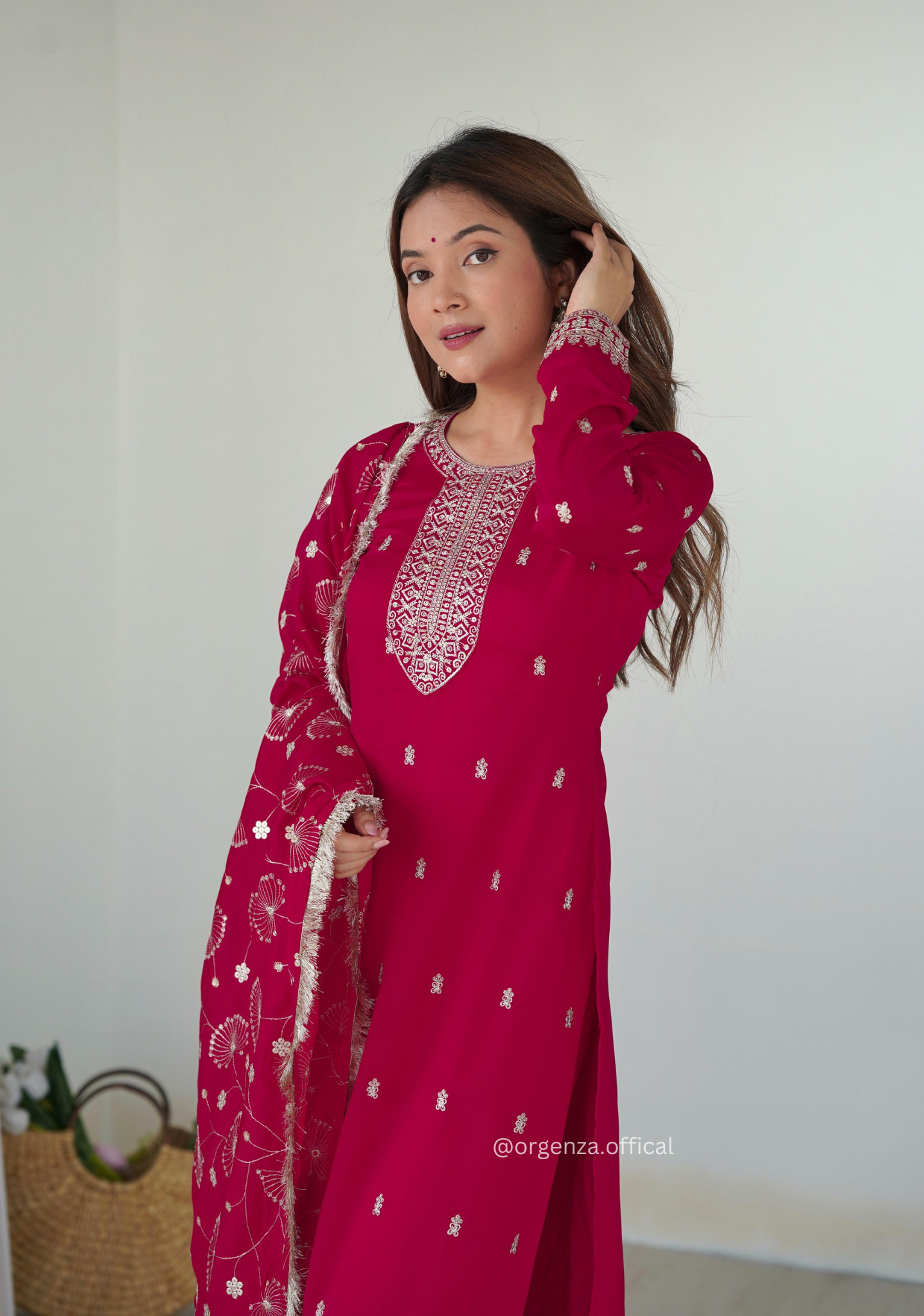 Rangoli Fabric Straight Fit Kurta With Dupatta Set - Orgenza Store