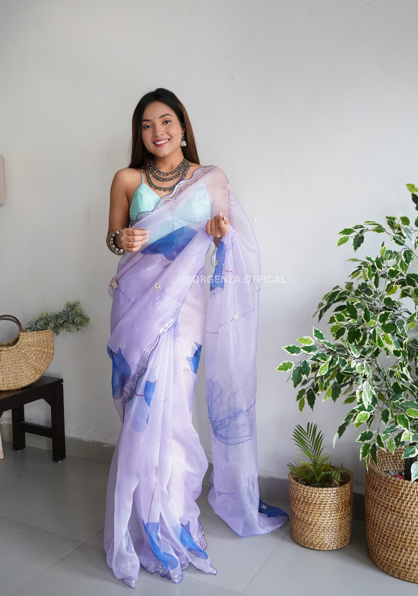 Organza Saree With Khatli Work - Orgenza Store