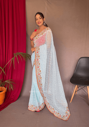 Pure Georgette Silk Saree With Seqvance Work - Orgenza Store - digisoch