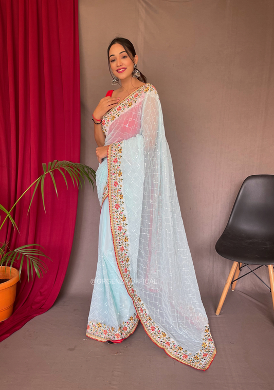 Pure Georgette Silk Saree With Seqvance Work - Orgenza Store