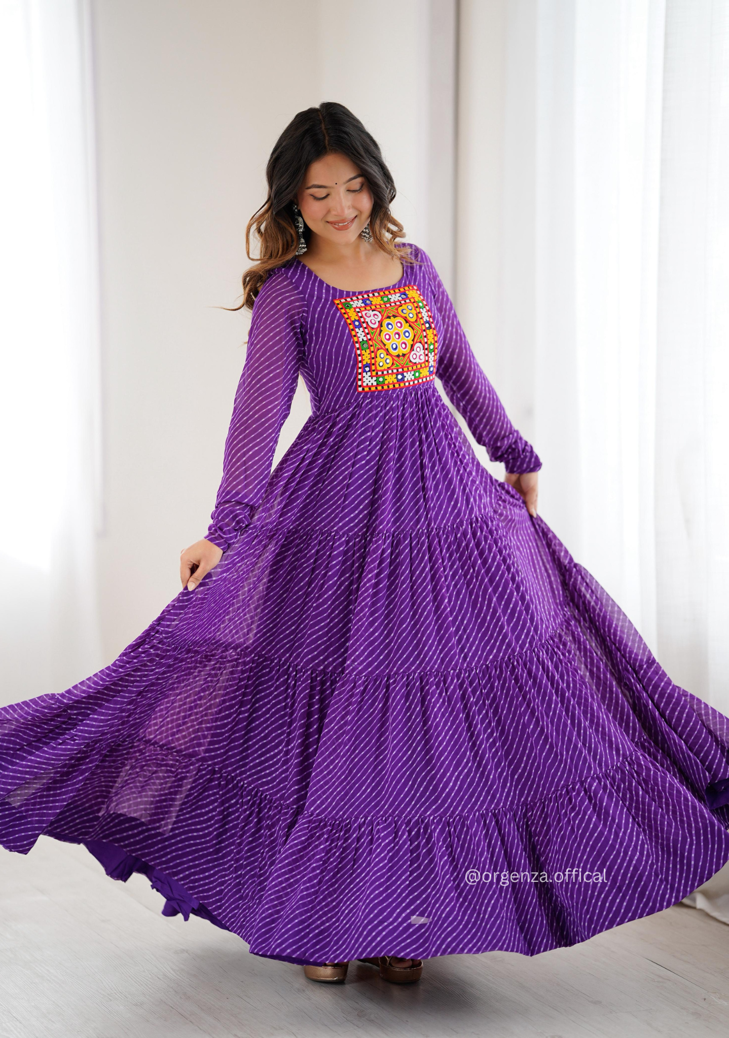 Georgette Laheriya Print Ruffle Anarkali