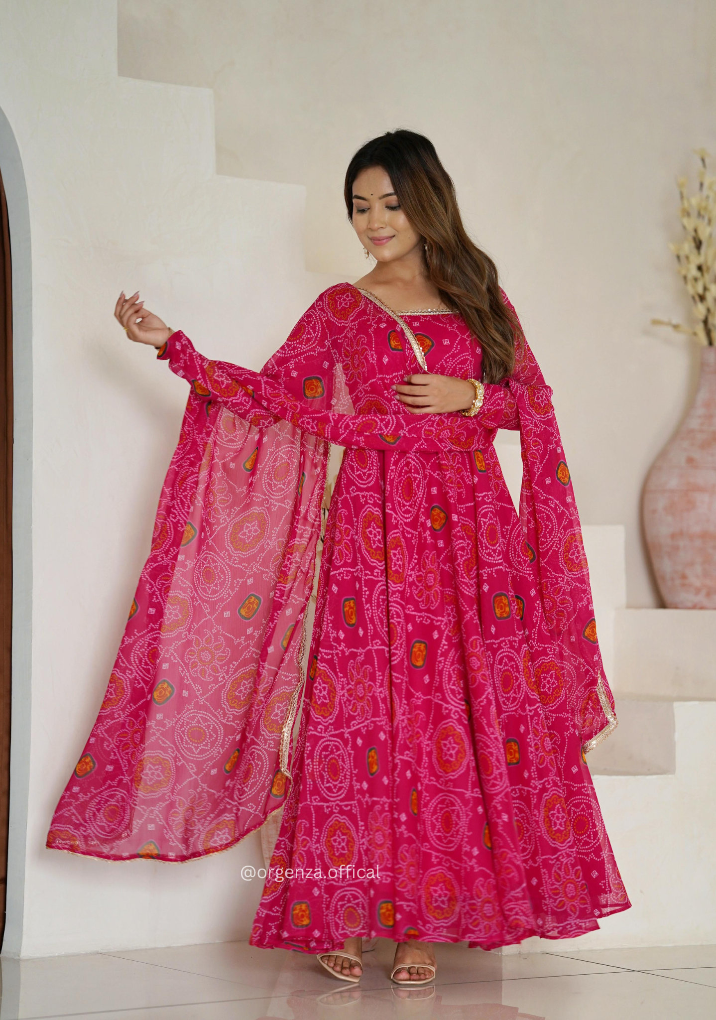 Pure Chiffon Bandhej Gown - Orgenza Store