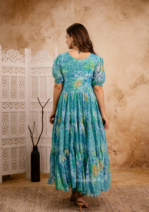 Sky Colour Georgette Digital Print Maxi - Orgenza Store