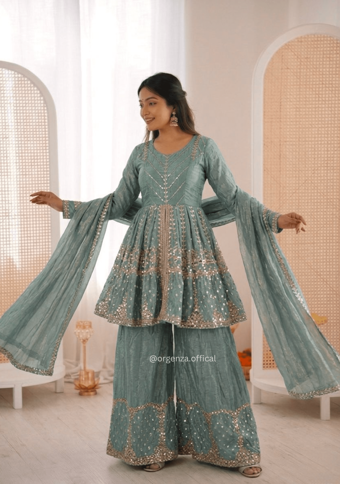 Fendy Silk Embroidered Palazzo Suit Set with Dupatta - Orgenza Store