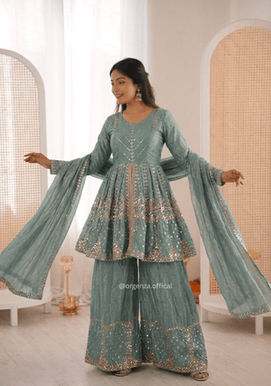 Fendy Silk Embroidered Palazzo Suit Set with Dupatta - Orgenza Store