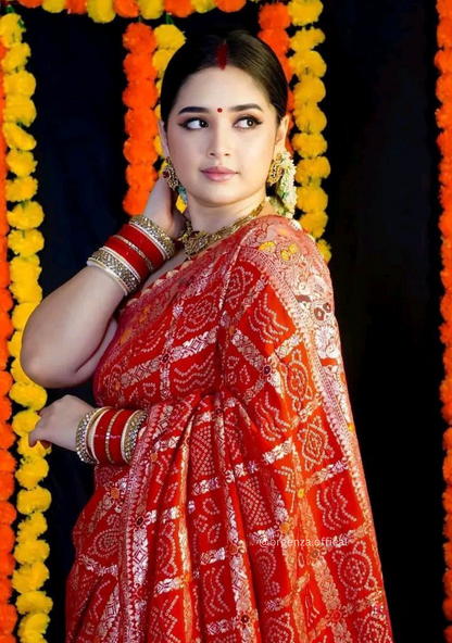 Karwachoth Special viscose Meenakari Bandhej Saree