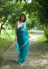 C Green Colour Organza Saree With Hand Work