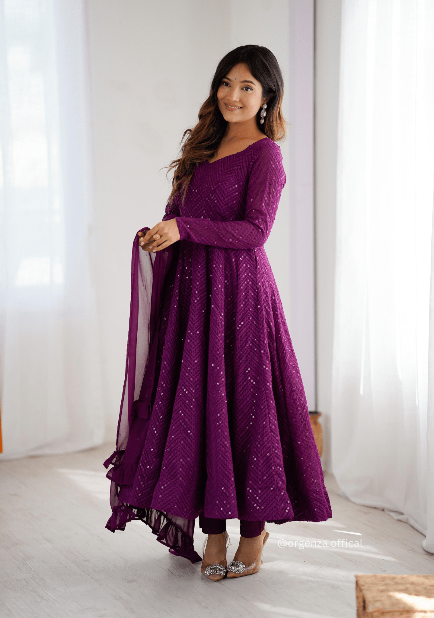 Georgette Silk Lukhnowi Sequence Work Anarkali - Orgenza Store - digisoch