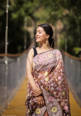 Organza Saree With Kashmiri Thread Work