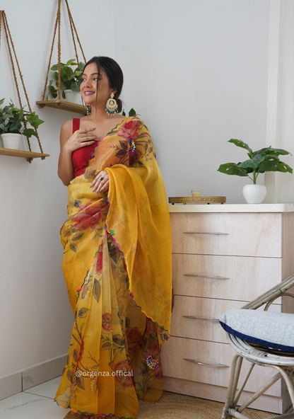 Orgenza Saree With Multi Colour Gotta Work