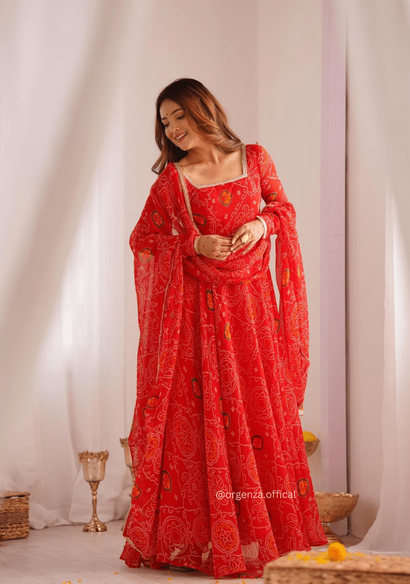 Pure Chiffon Bandhej Gown - Orgenza Store - digisoch