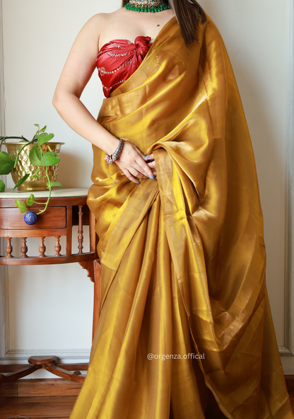 Plain Golden Colour Jimmy Choo Saree