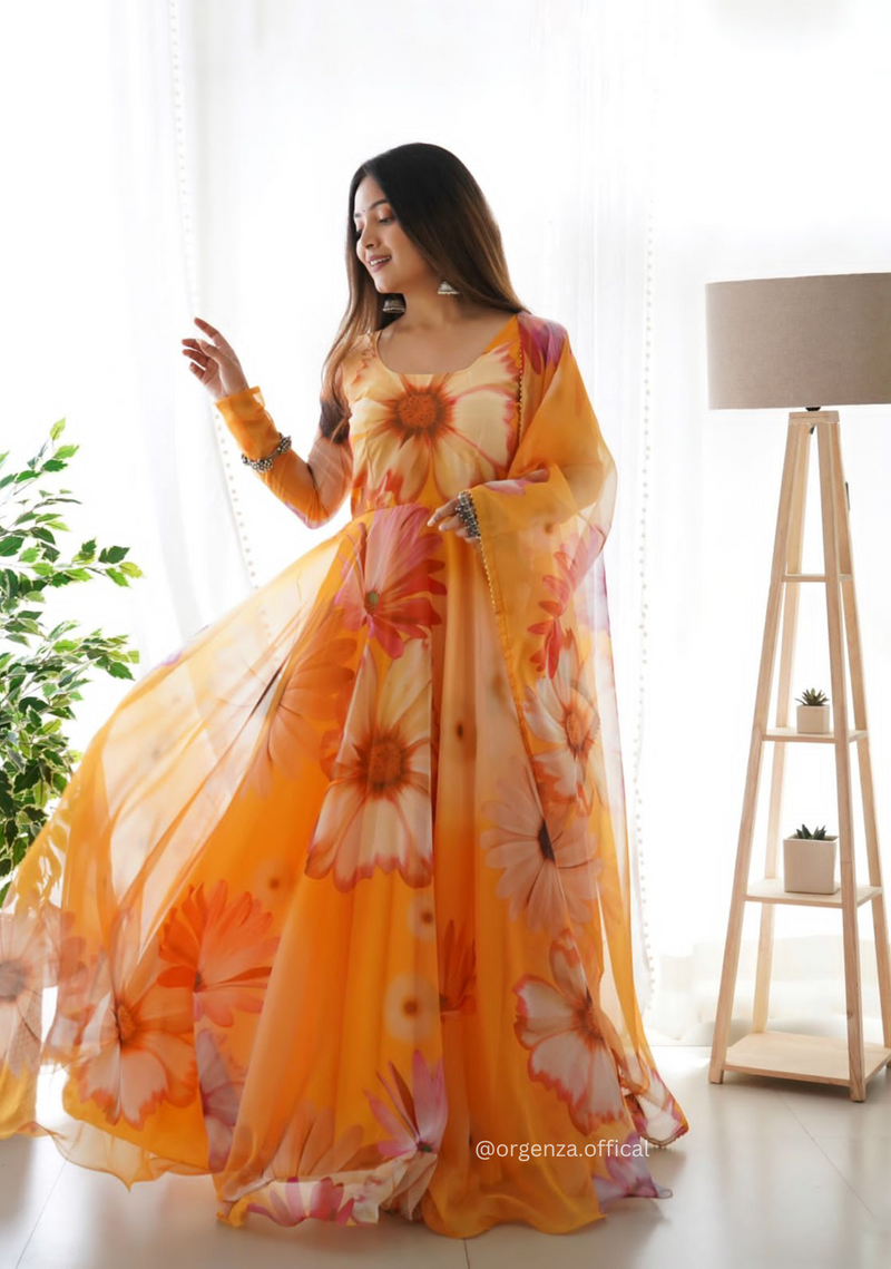 Tabby Orgaanza Silk Floral Gown