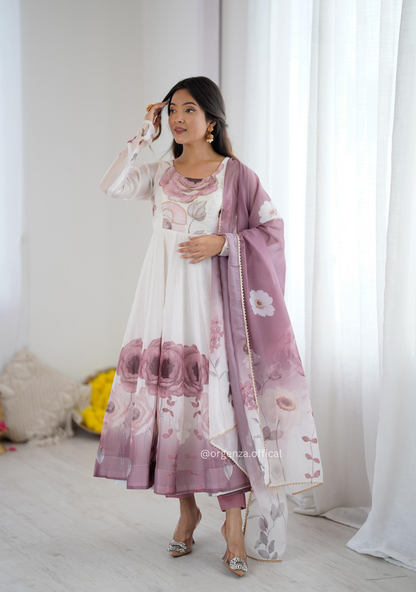 Onion Pink Colour Organza Anarkali Kurti Set