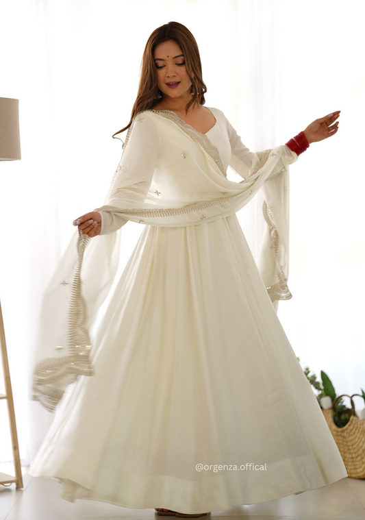 Roman Silk Chanderi Plain Anarkali Kurti