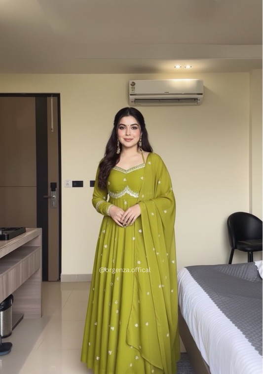 Wedding & Festive Wear Fox Georgette Gown Set with Pant and Dupatta