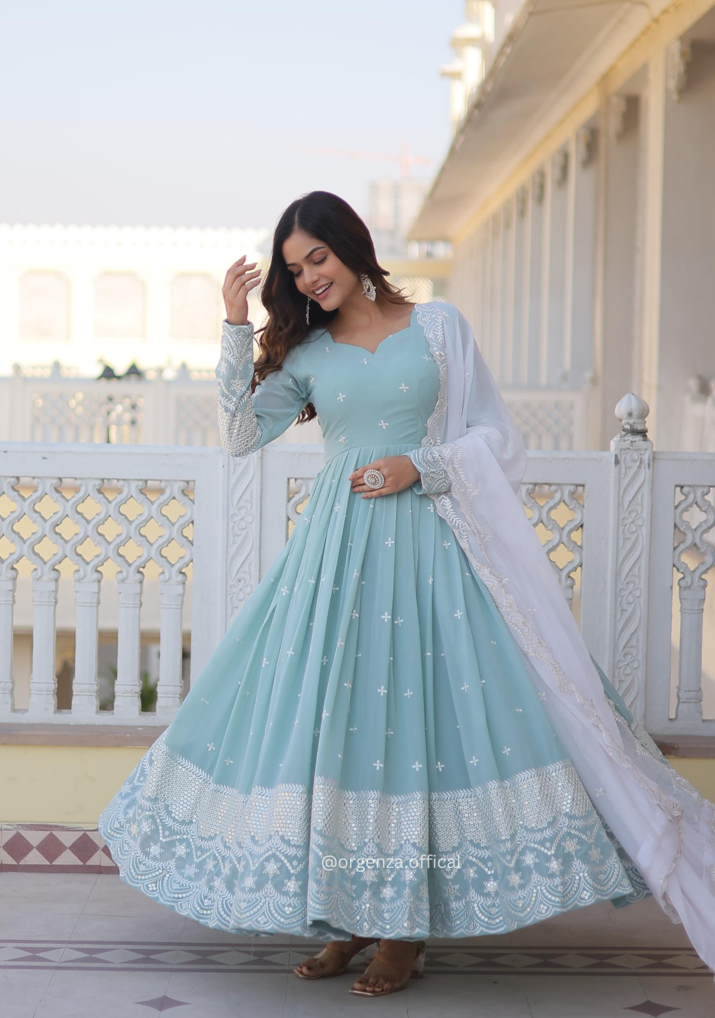 Faux Georgette Sequins Embroidery Gown - Orgenza Store