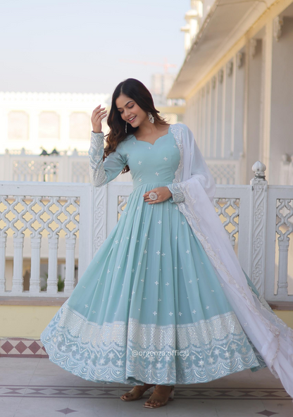 Faux Georgette Sequins Embroidery Gown - Orgenza Store