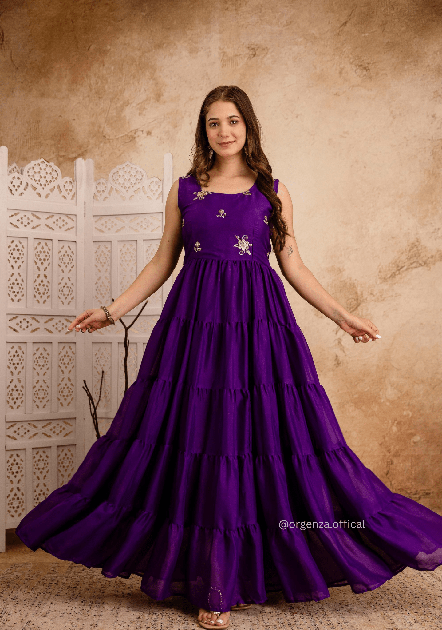 Purple Colour Star Georgette Fabric Ruffle Anarkali Kurti - Orgenza Store - digisoch
