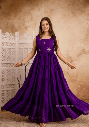 Purple Colour Star Georgette Fabric Ruffle Anarkali Kurti - Orgenza Store - digisoch