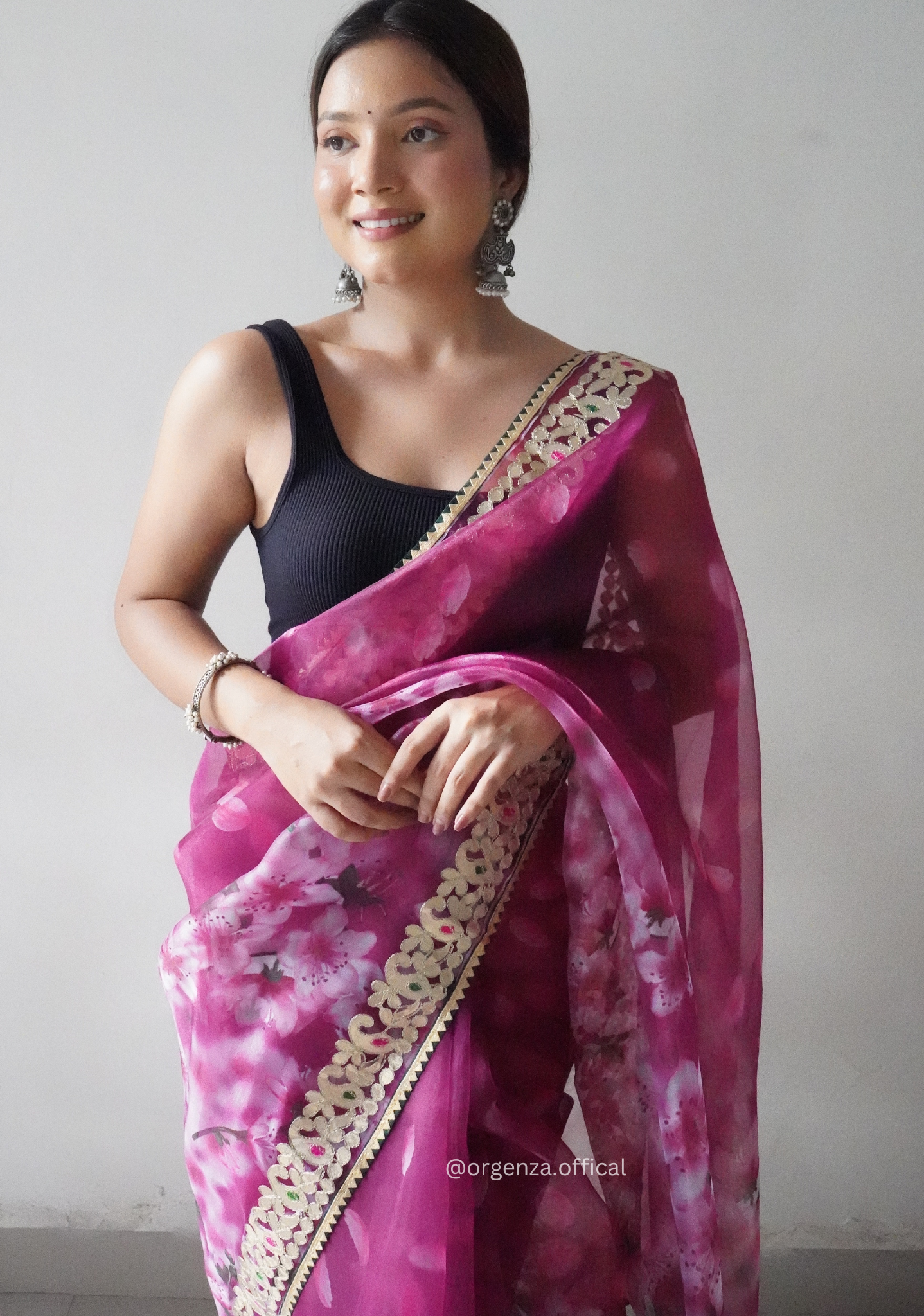 Pink Organza Saree With Gotta Patti Border