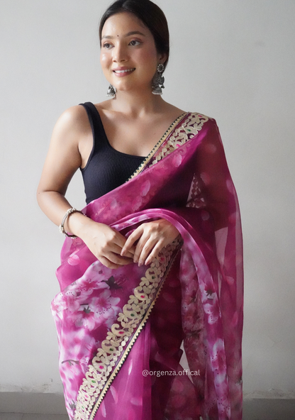 Pink Organza Saree With Gotta Patti Border