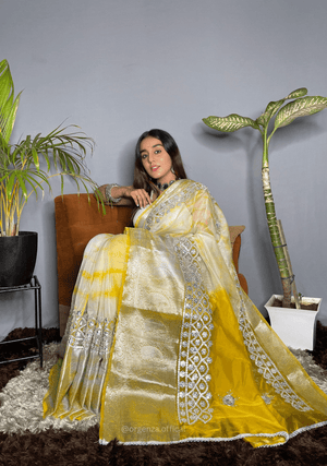 Yellow Colour Organza Saree With Weaving Border - Orgenza Store - digisoch