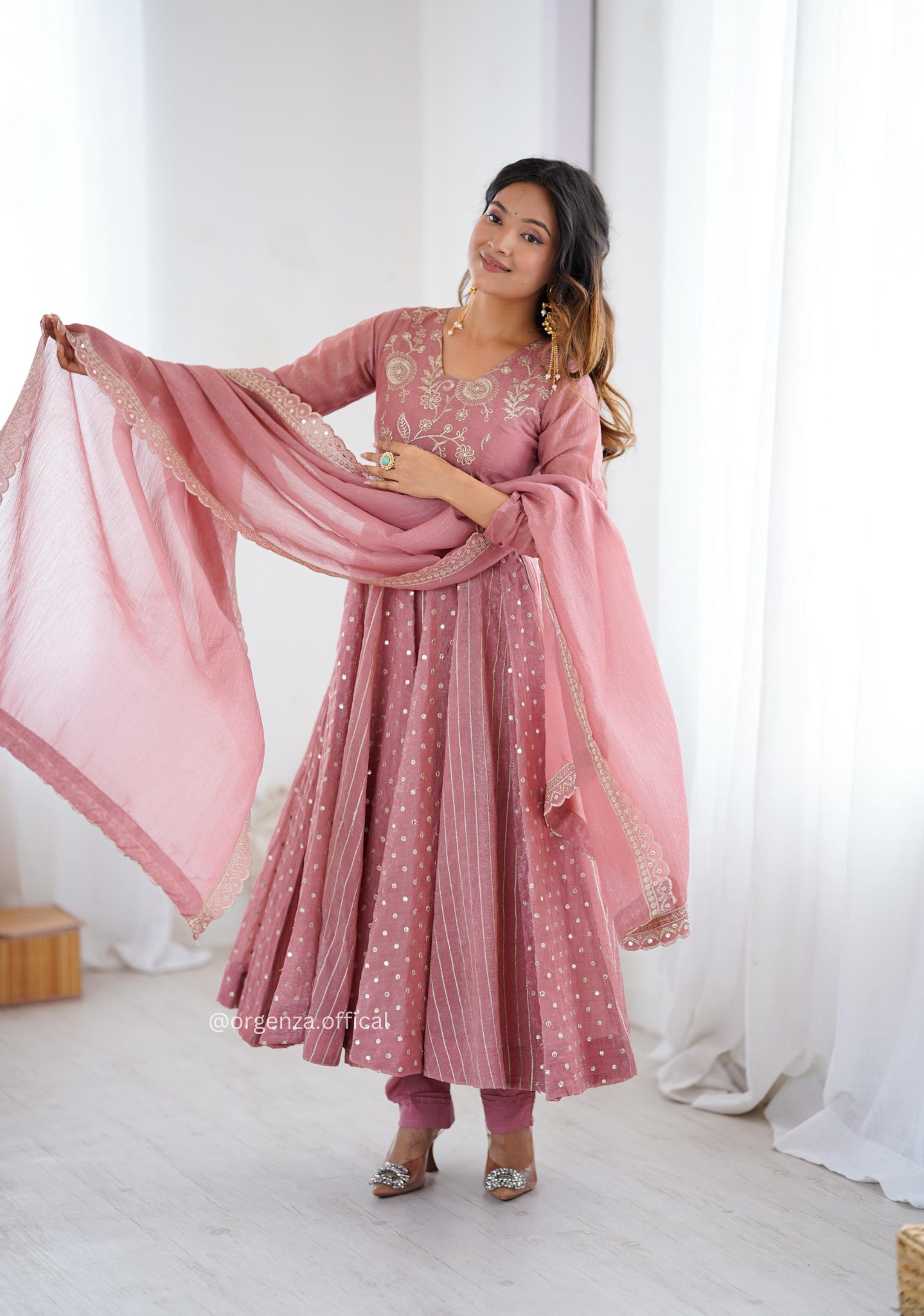 Peach Colour Crunchy Silk Anarkali Kurti