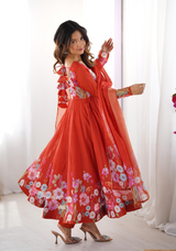Floral Organza Anarkali With Dupatta And Pant