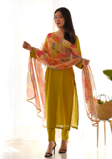 Viscose Fabric Straight Fit Kurta With Dupatta Set