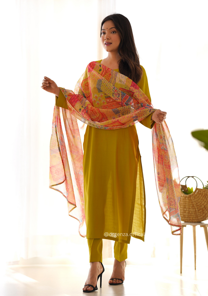 Viscose Fabric Straight Fit Kurta With Dupatta Set