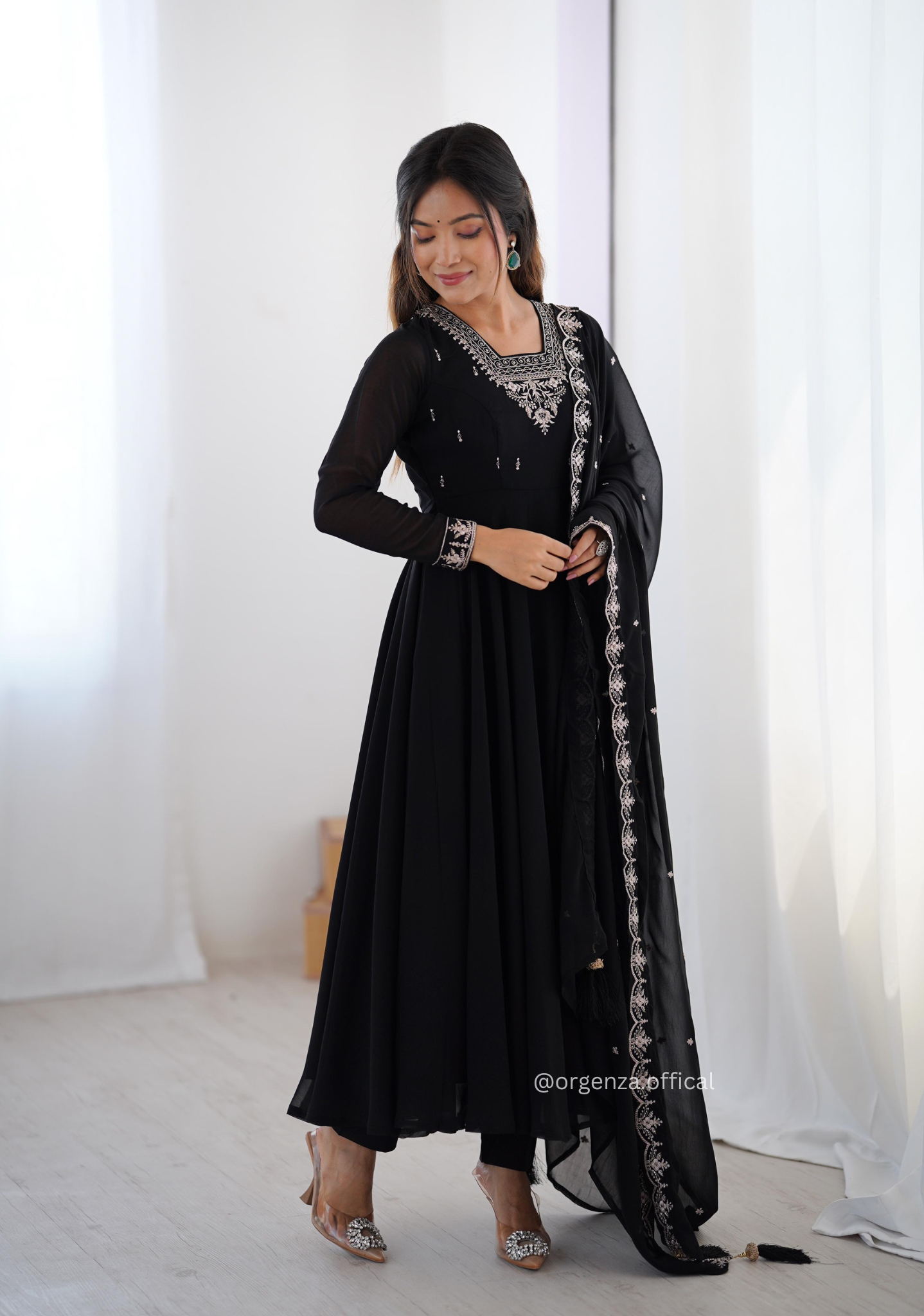 Black Colour Georgette Anarkali With Dupatta And Pant - Orgenza Store