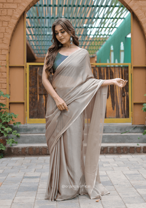 Plain Light Brown Colour Lining Sitara Georgette Saree - Orgenza Store - digisoch