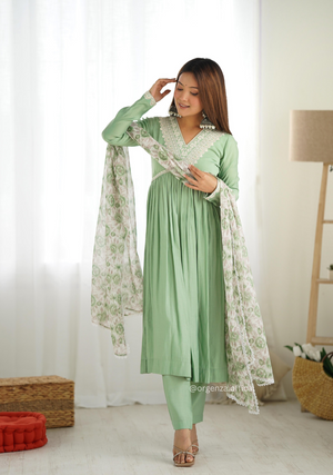 Pista Green Colour Roman Silk Kurta Set - Orgenza Store