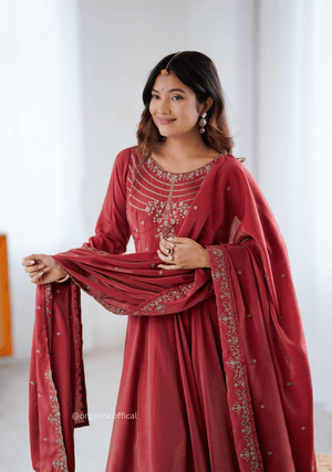 Maroon Colour Roman Shimmer Chanderi Silk Anarkali Kurti - Orgenza Store - digisoch