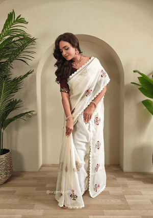 Cream Colour Kota Doriya Chex Pattern Saree - Orgenza Store - digisoch