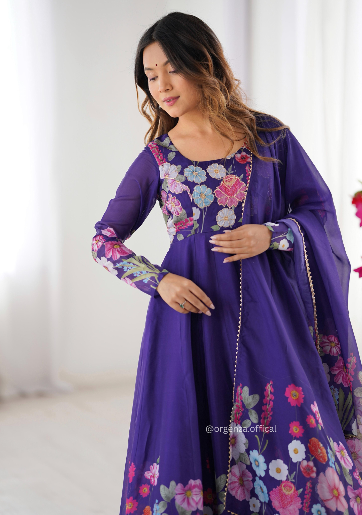 Floral Organza Anarkali With Dupatta And Pant - Orgenza Store