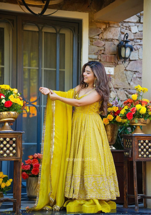 Teby Organza Zari Embroidered Anarkali Suit Set with Sharara & Dupatta (3 PCS) - Orgenza Store - digisoch