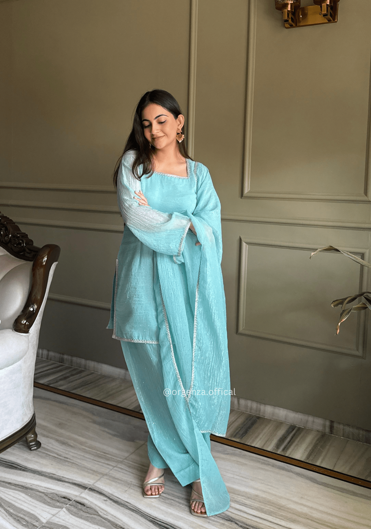 Crunchy Silk Farshi Salwar Suit with Swarovski Work & Dupatta - Orgenza Store - digisoch