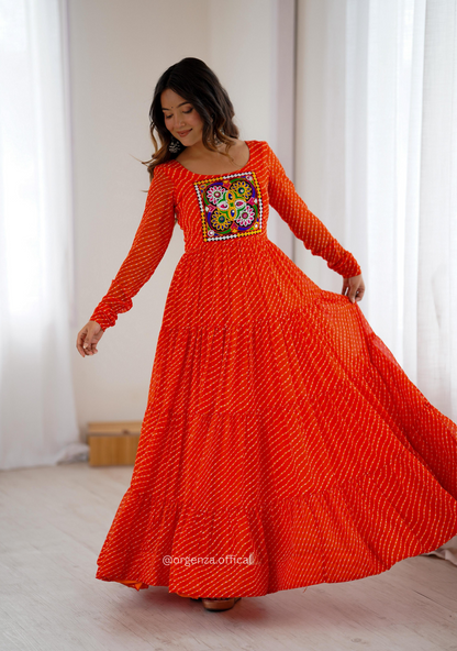 Georgette Laheriya Print Ruffle Anarkali