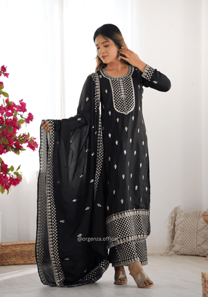 Chinon Silk Fabric Straight Fit Kurta With Dupatta Set - Orgenza Store - digisoch