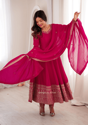 Pure Blooming Vichitra Silk Anarkali Gown Set with Dupatta & Pant - Orgenza Store - digisoch