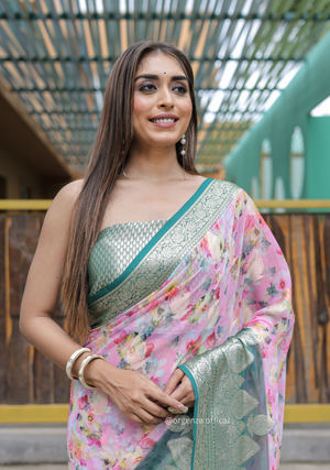 Baby Pink Georgette Saree With Viscose Border - Orgenza Store - digisoch