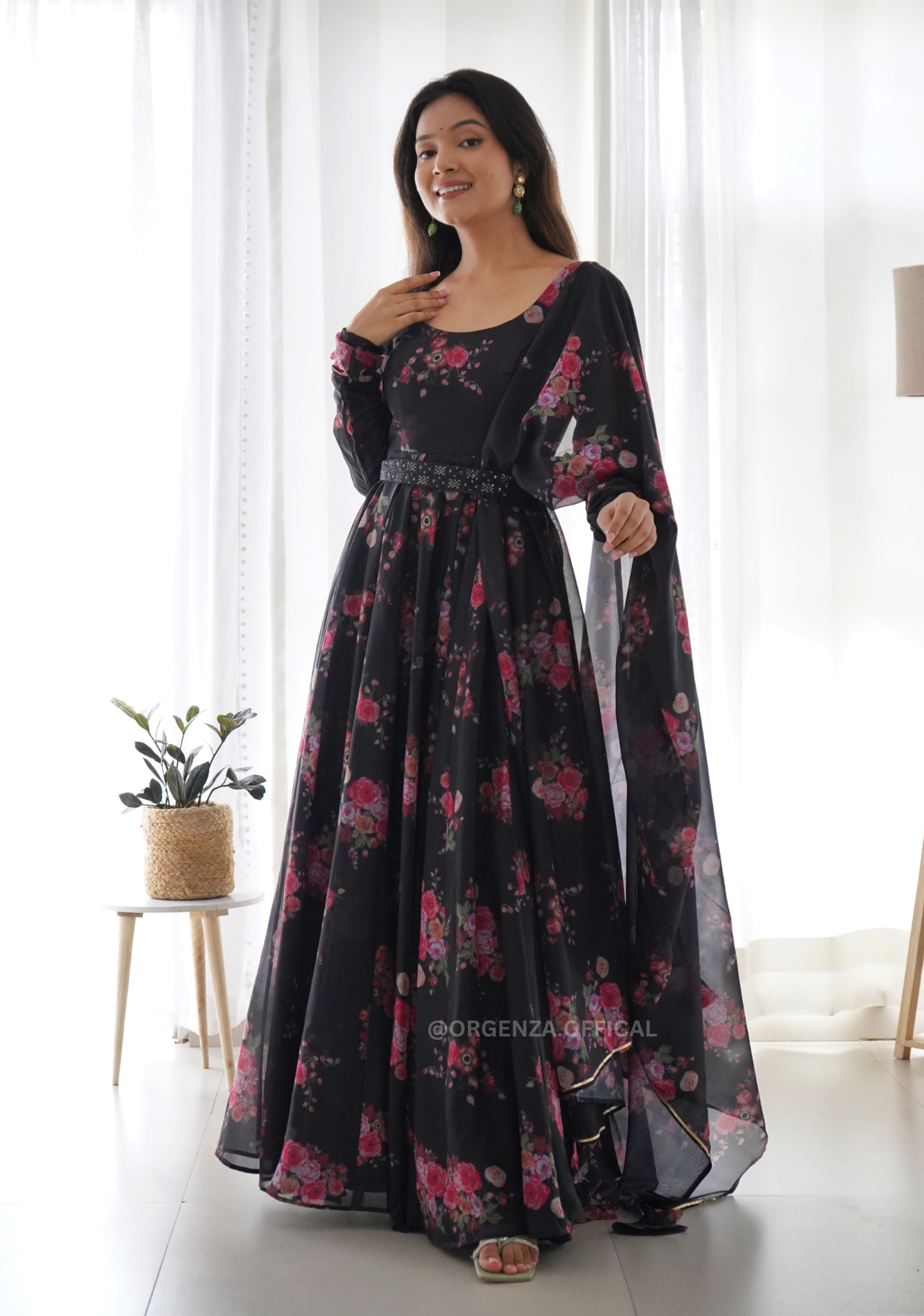 Pure Organza Silk Anarkali With Floral Print - Orgenza Store