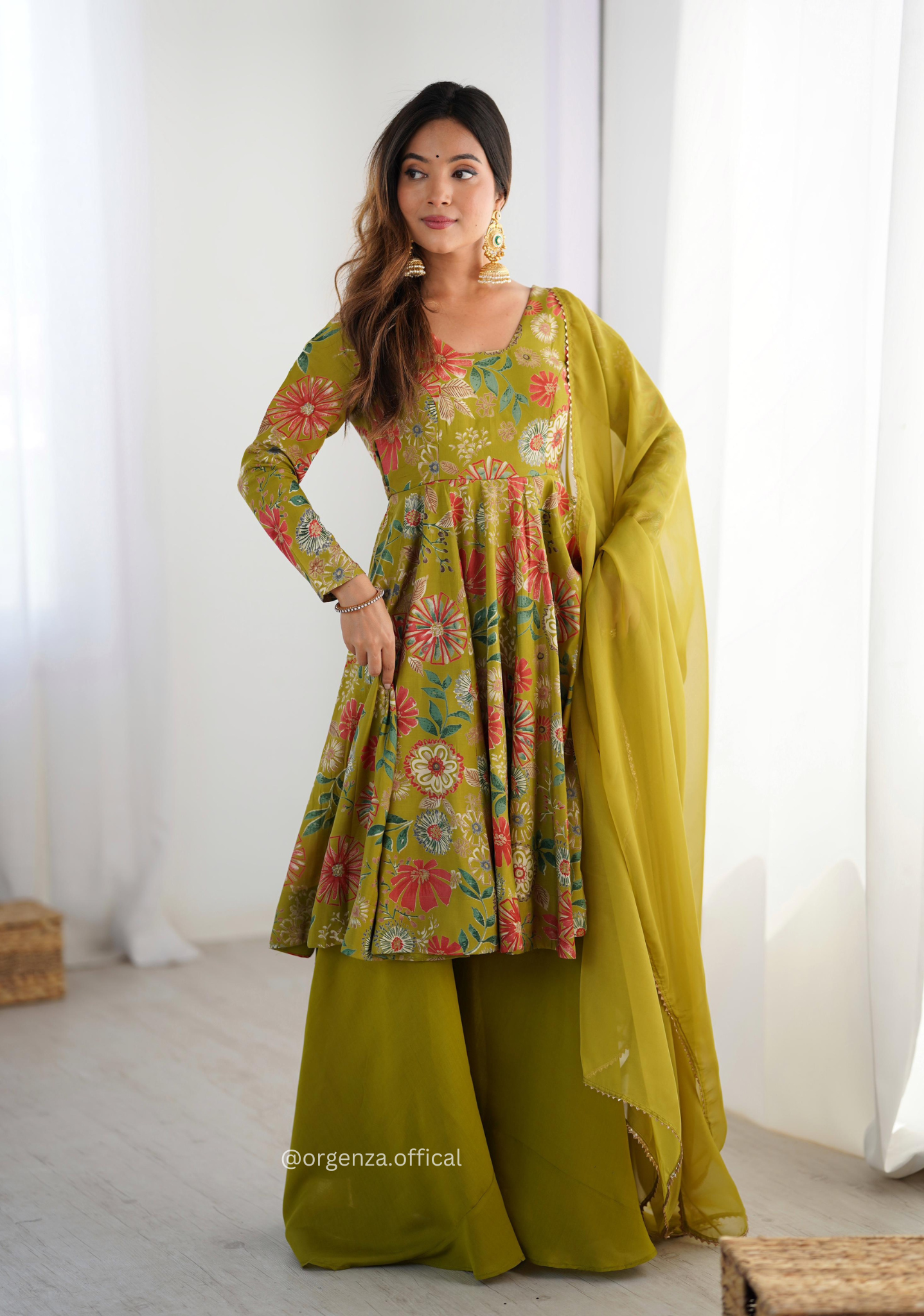 Roman Silk Chanderi Fabric Kediya Kurta With Palazzo Set - Orgenza Store