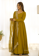 Roman Silk Chanderi Plain Anarkali Kurti