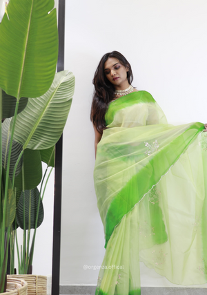 Green Colour Organza Silk Saree - Orgenza Store