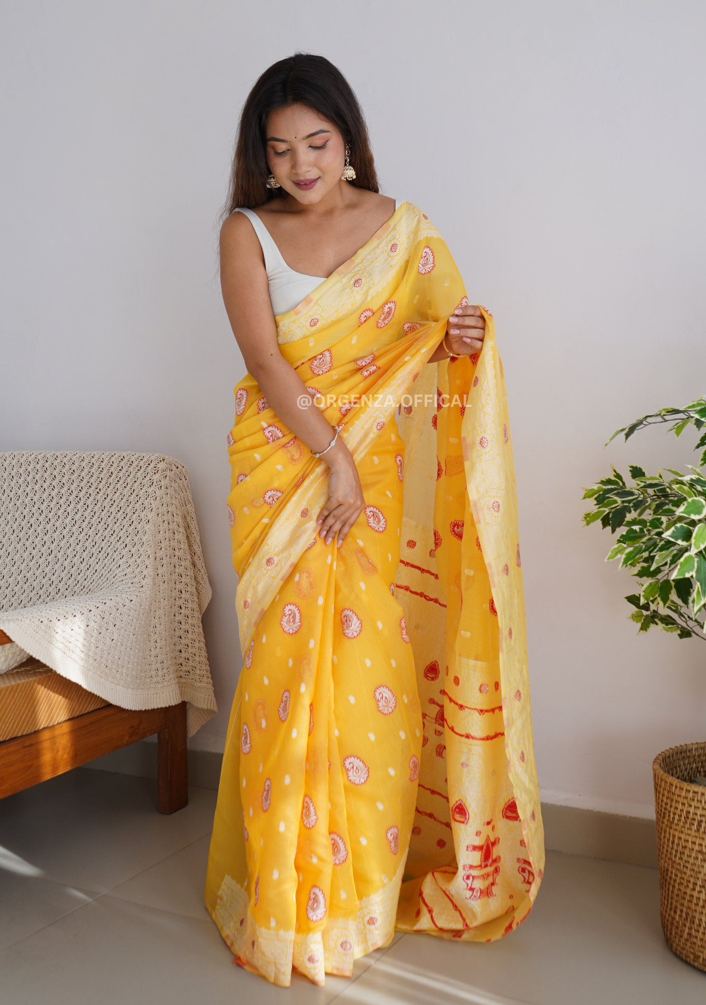 Pure Span Linen Silk Saree With Multi Thread - Orgenza Store