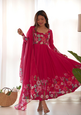 Floral Organza Anarkali With Dupatta And Pant