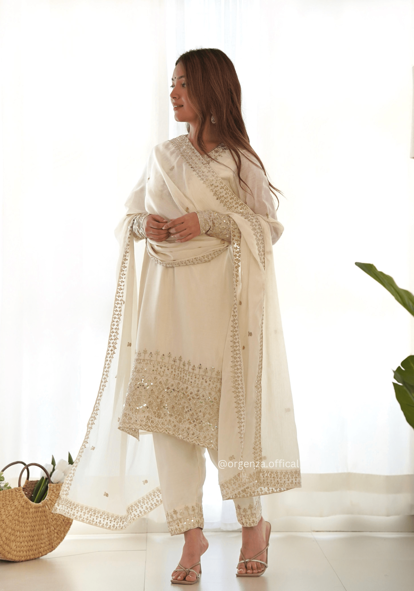 Chinon Silk Fabric Straight Fit Kurta With Dupatta Set - Orgenza Store - digisoch